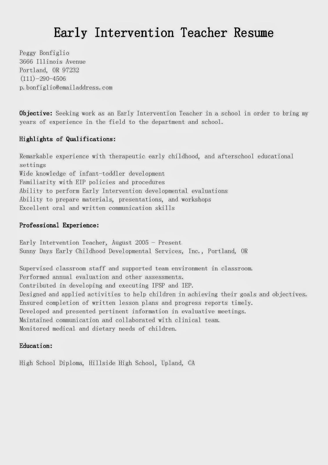 Early childhood educator resume skills